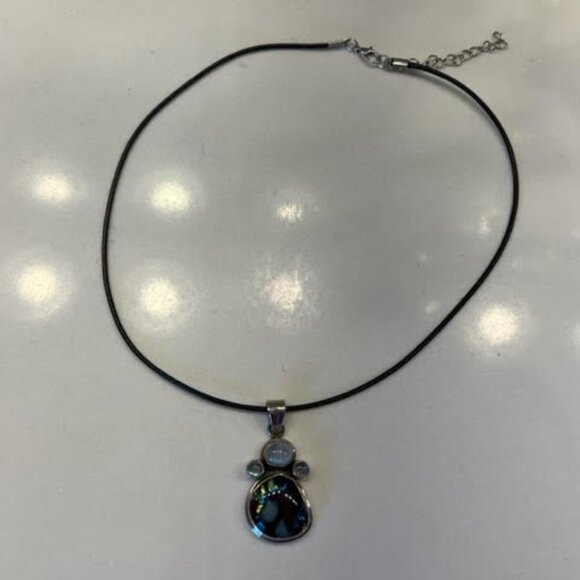 Moonstone and Dichroic Glass .925 Sterling Pendant - Picture 6 of 6
